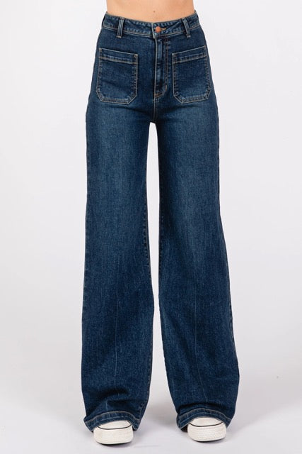 High Rise Patch Pocket Wide Leg Dark Denim LTJ – Shop at