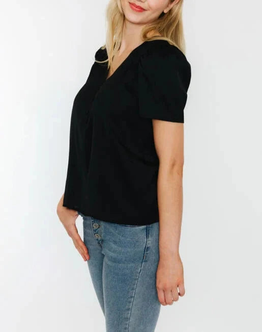 Cutie Pie V-Neck Flare Short Sleeve Top (Assorted Colors)