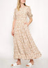 Mocha Leaves Puff Sleeve Tiered Maxi Dress