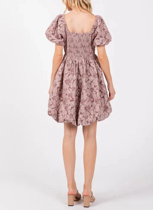 Purple Poppies Mini Jacquard Bubble Dress