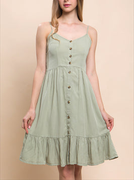 On My Level Button Front Tencel Midi Dress In Moss