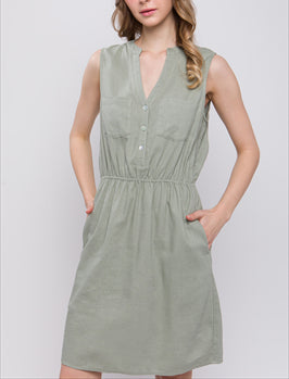 Crepe Cotton Gauze Maxi Dress With Pockets In Sage