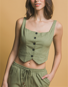 Linen Cloud Sleeveless Button Detail Vest (Assorted)