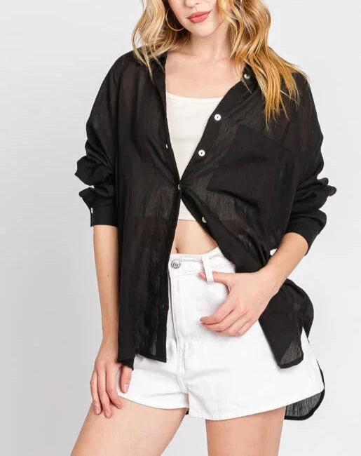 Valencia Plain and Sheer Button Up Long Sleeve (Assorted)