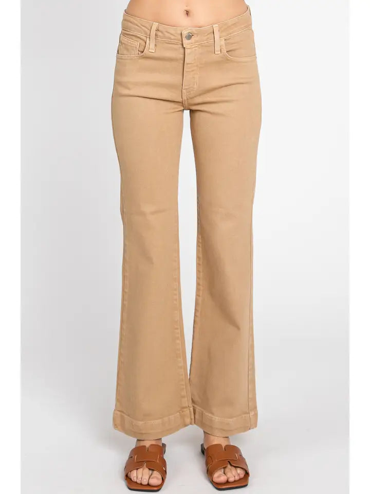 Latte Love Mid-Rise Solid Hem Wide Leg