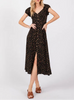 Rosa Button Down Midi Dress with Smock Waistline in Rust/White