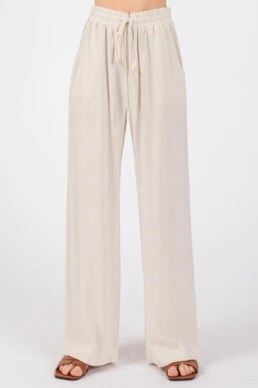Sandy Beaches Drawstring Side Slit Wide Leg Pants (Assorted Colors)