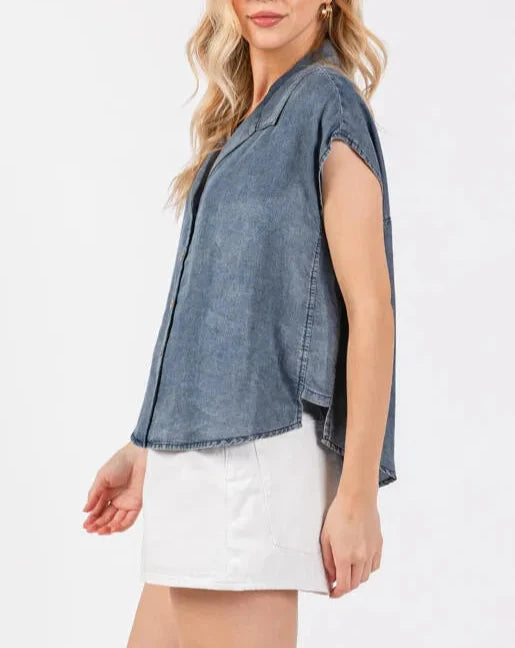Denim Drift Relaxed Button Down Top