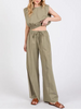 Meadow Bliss Linen Short Sleeve and Wide Leg Set in Sage