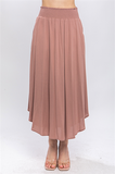 Evie Flowy Crepe Maxi Skirt With Smocked Waistband in Dusty Pink