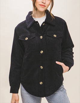 Camp out Corduroy Button Down Jacket in Black