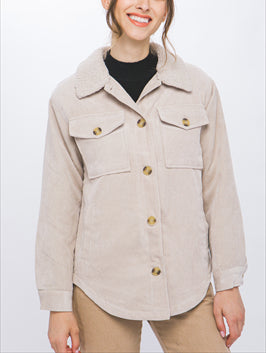 Camp out Corduroy Button Down Jacket in Cream