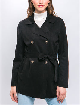 Booked + Busy Tie-Waist Coat in Black