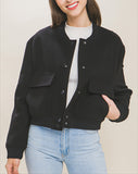 Team Player Letterman Inspired Crop Jacket in Black