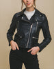 Good Days Vintage Inspired Cropped Vegan Leather Jacket with Red Lining