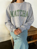 Matcha on my Mind Crewneck Sweater in Grey