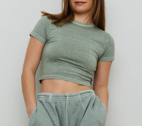 Harmony Boxy Knit Minimalist Crop Top in Stone