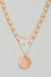 Pink Stone Layered Chain Necklace in Gold