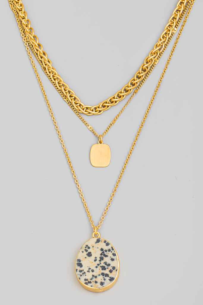 Double Layered Chain Necklace with Dalmatian Stone