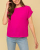 All I Need Roll Up Short Sleeve Textured Top In Fuchsia