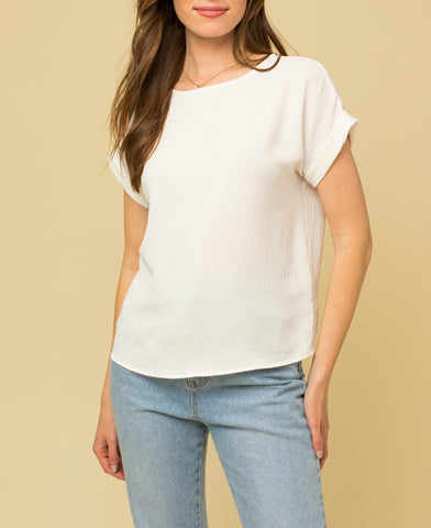 Living Good Collared Button Front Blouse In Ivory