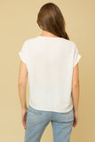 All I Need Roll Up Short Sleeve Textured Top In Ivory