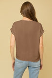 All I Need Roll Up Short Sleeve Textured Top In Mocha