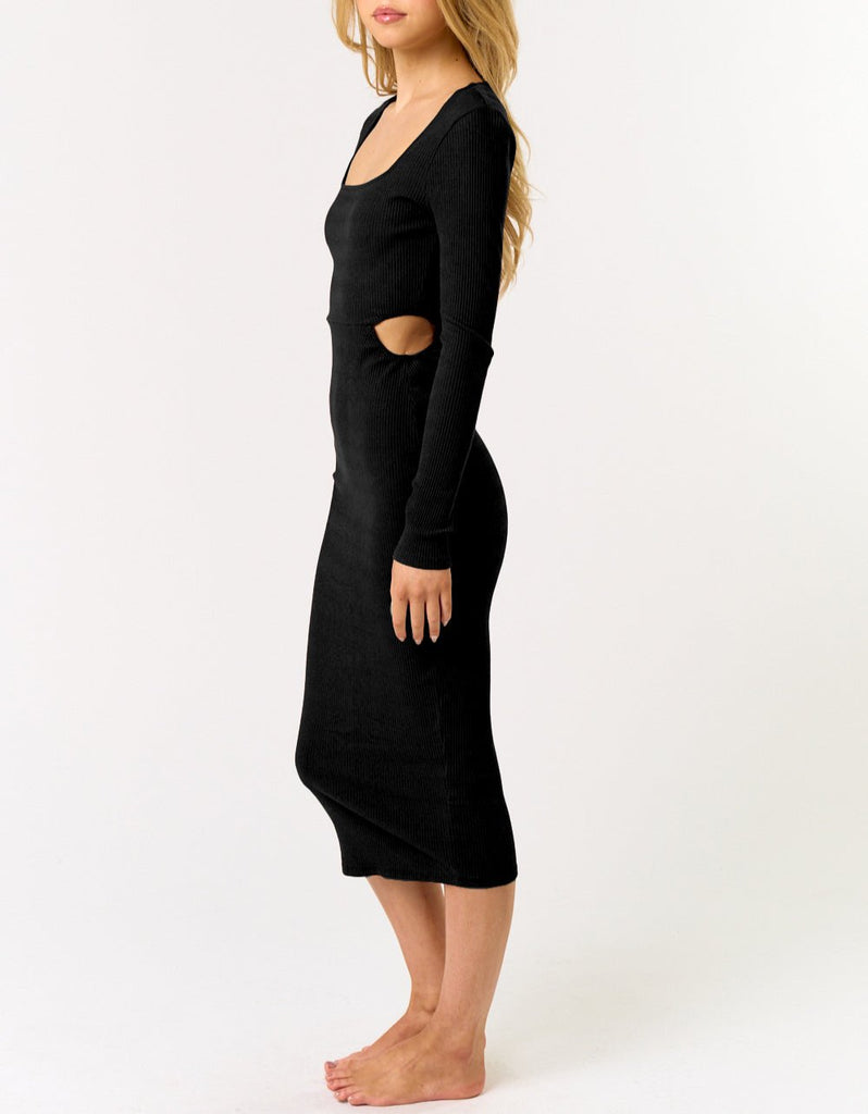 Courtney Cut Out Long Sleeve Ribbed Bodycon Midi Dress (Assorted Colors)
