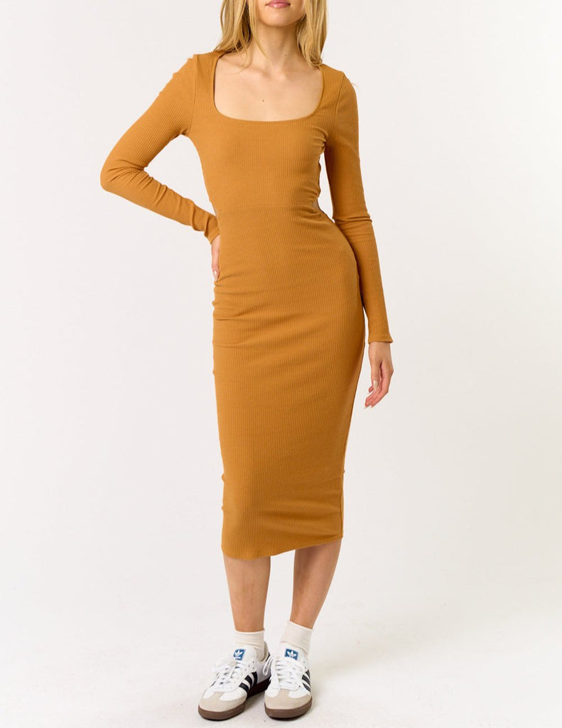 Courtney Cut Out Long Sleeve Ribbed Bodycon Midi Dress (Assorted Colors)
