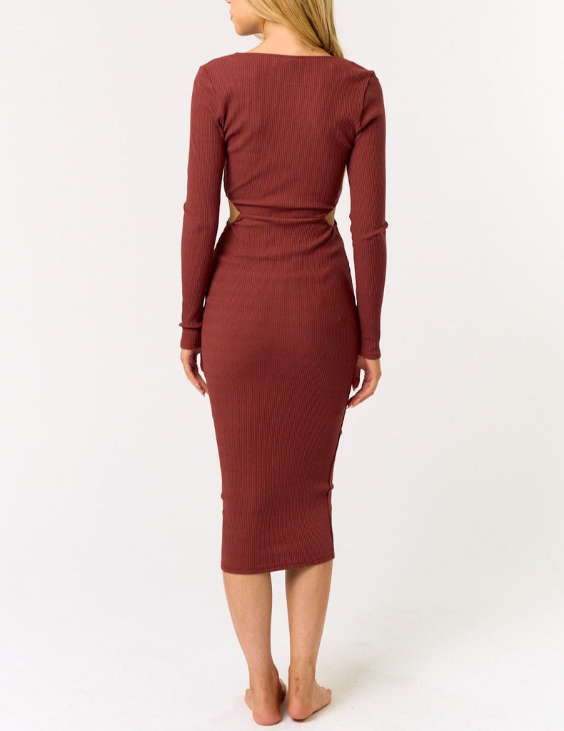 Courtney Cut Out Long Sleeve Ribbed Bodycon Midi Dress (Assorted Colors)
