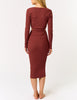 Courtney Cut Out Long Sleeve Ribbed Bodycon Midi Dress (Assorted Colors)