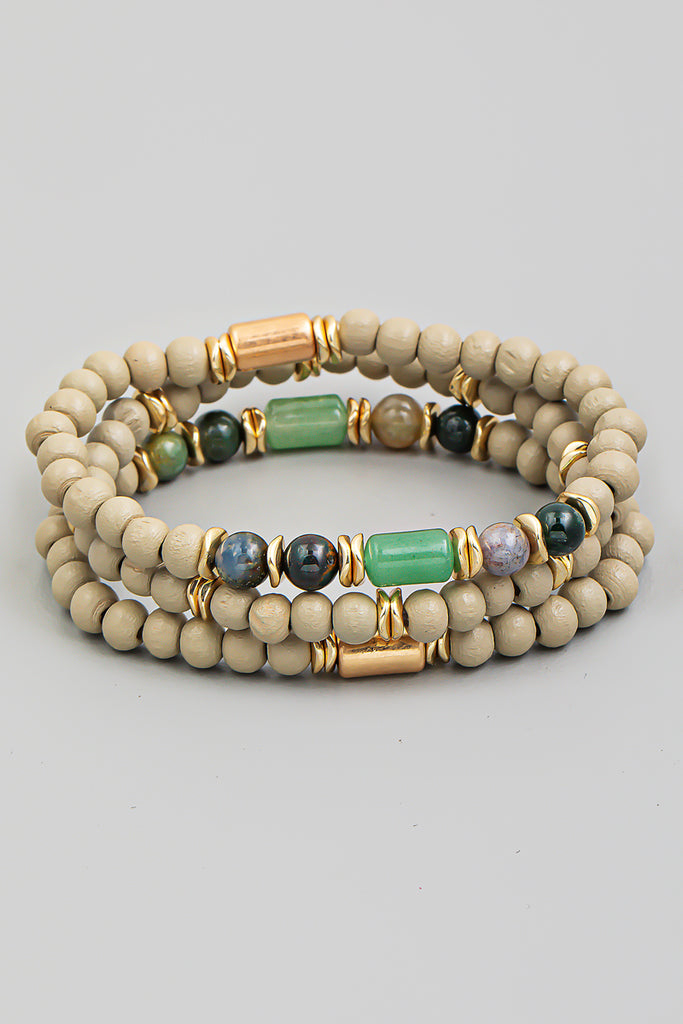 Beaded Bracelet Set With Accent Stones In Grey Multi