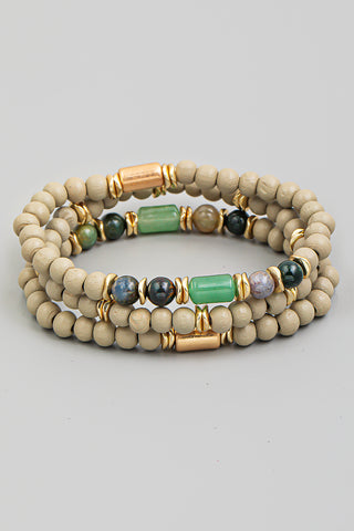 Beaded Bracelet Set With Accent Stones In Natural Multi