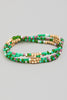 Stretch Beaded Blue/Green Multiple Bracelets with Gold