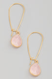 Gold Teardrop Hoop Earrings with Pink Stone