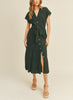 Coffee Date V-Neck Button Down A Line Tie Waist Dress (Assorted)