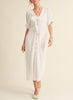Adriana Button Down V-Neck Dress with Bow detail in White