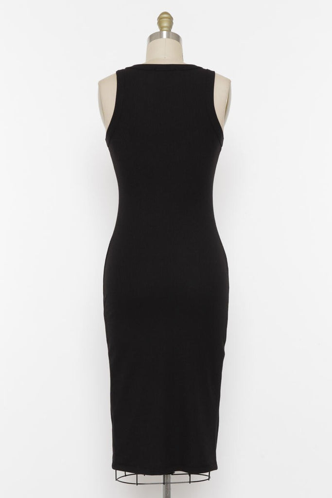 Perfect Day Fitted Ribbed Jersey Midi Dress In Black