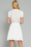 Perla Short Sleeve Lace Trim Tie Front Waisted Mini Dress