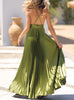 Elwoods Tie Front Pleated Maxi Dress in Olive