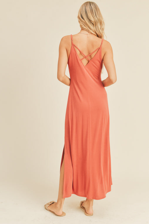 Heart Of Mine Midi Dress With Cross Back Detail In Spice
