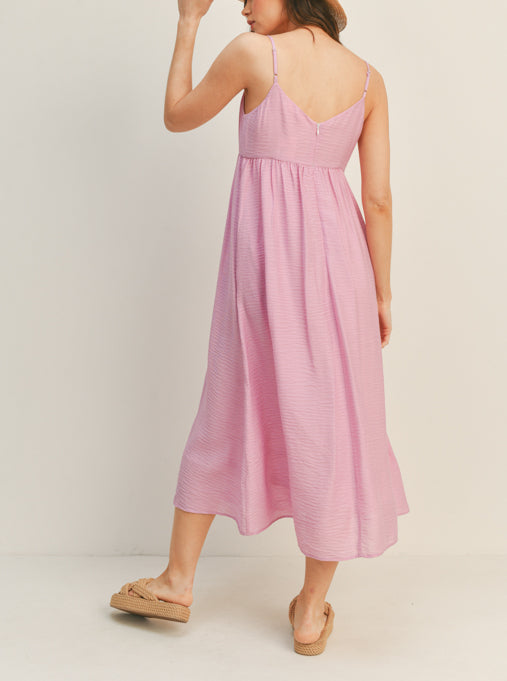 Carrie V Neck Cami Midi Dress In Pink