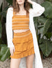 Ruffle It Up Shirred Cropped Tank And Skirt Set In Dusty Orange