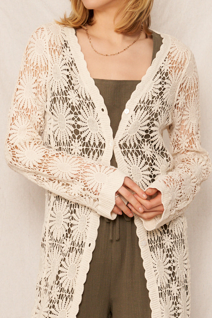Boho Lace Crochet Maxi Sweater