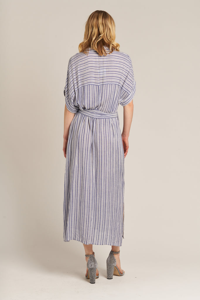 Sailing Free Striped Shirt Dress with Tie Wrap in Blue