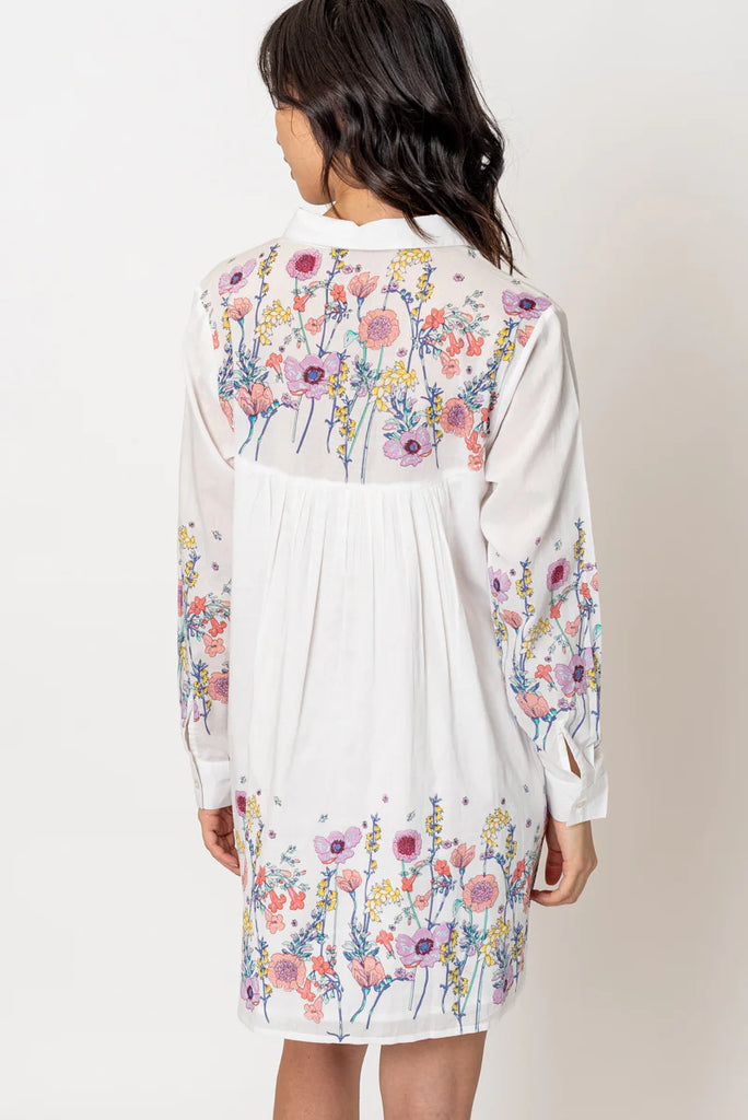 Midsommar Long Sleeve Floral Print Button Down Shirt Dress In Ivory/Multi