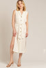 Candace Collared Tie Waist Button Down Dress in Off White