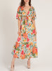 Island Escape Hollowed Out Short Sleeve Tie Front Dress in Multi