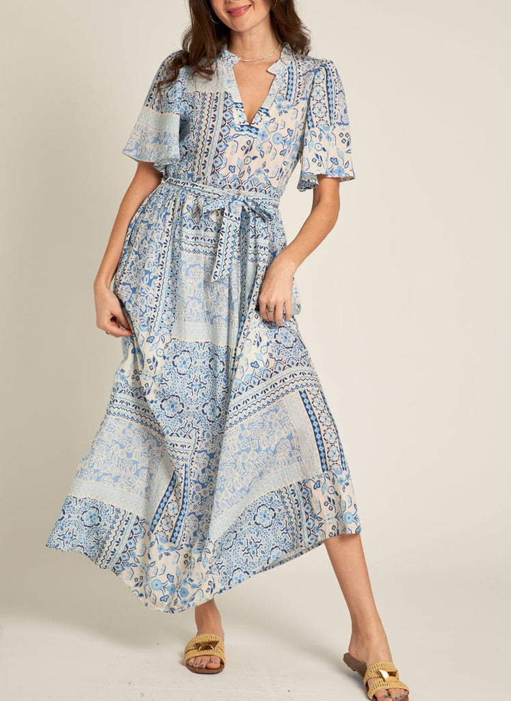 Pottery Barn V-Neck Short Sleeve Maxi Dress in Blue – Shop at Goldie