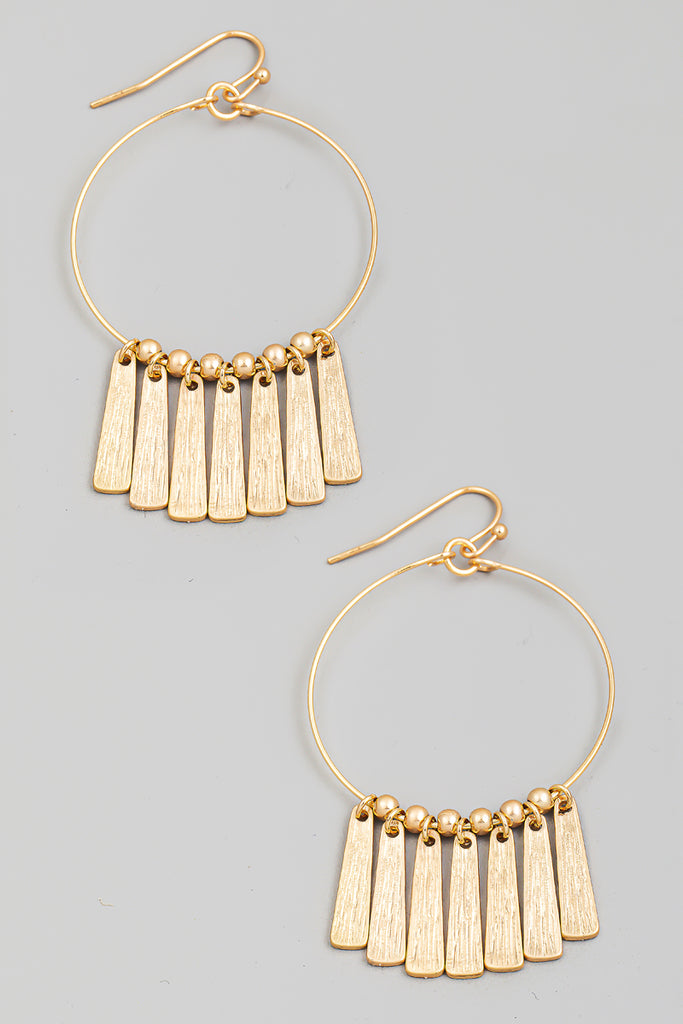 Round Hoop Earrings with Metal Bar Charms Gold/Silver